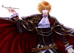  1boy ascot bad_id bad_pixiv_id beatrice_(umineko) blonde_hair blue_eyes cape chain flower frills genderswap genderswap_(ftm) highres kaoru kiseru male_focus rose smoking_pipe solo umineko_no_naku_koro_ni 