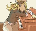  bad_id bad_pixiv_id blonde_hair hat howoji instrument k-on! kotobuki_tsumugi listen!! piano sailor_hat shirt smile solo striped striped_shirt 