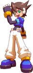  baggy_pants brown_hair green_eyes makoto_yabe male_focus official_art pants rockman rockman_zx solo vent 