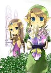  1girl aura_(a440) blonde_hair blue_eyes bouquet brown_hair elbow_gloves flower gloves hat link pointy_ears princess_zelda smile the_legend_of_zelda the_legend_of_zelda:_twilight_princess tiara 