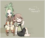  artist_request blue_eyes brown_hair closed_eyes final_fantasy final_fantasy_xiv green_hair highres lalafell multiple_girls pointy_ears wallpaper 