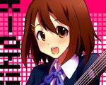  aobara brown_eyes brown_hair close-up guitar hirasawa_yui instrument k-on! school_uniform short_hair solo 