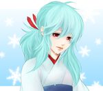  female gradient gradient_background green_hair japanese_clothes kimono long_hair red_eyes ritsu_(pixiv293042) snowflake snowflakes solo tears yu_yu_hakusho yukina_(yu_yu_hakusho) yuu_yuu_hakusho 