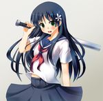  baseball_bat black_hair flower green_eyes hair_flower hair_ornament long_hair odayan sakugawa_school_uniform saten_ruiko school_uniform serafuku skirt solo to_aru_kagaku_no_railgun to_aru_majutsu_no_index 