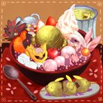  arceus bad_id bad_pixiv_id cherry cherry_blossoms chibi food fruit gen_3_pokemon gen_4_pokemon gen_5_pokemon giratina gulpin ice_cream kabocha_torute legendary_pokemon no_humans orange palkia petals pokemon pokemon_(creature) spoon strawberry tea zorua 