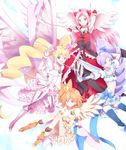  alternate_costume angel_wings aono_miki ayamoto blonde_hair blue_choker blue_skirt boots brown_hair choker cure_angel_(fresh_precure!) cure_berry cure_passion cure_peach cure_pine dress fresh_precure! hair_ornament head_wings heart heart_hair_ornament higashi_setsuna knee_boots long_hair magical_girl momozono_love multiple_girls orange_choker pink_choker pink_hair precure purple_hair skirt thighhighs twintails white_choker wings yamabuki_inori 