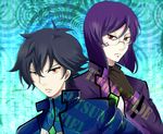  2boys androgynous glasses gundam gundam_00 male male_focus multiple_boys purple_hair setsuna_f_seie setsuna_f_seiei tieria_erde 