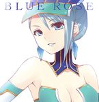  bad_id bad_pixiv_id bare_shoulders blue_eyes blue_hair blue_rose_(tiger_&amp;_bunny) breasts cleavage crystal_earrings detached_collar earrings hair_up hat jewelry karina_lyle lipstick makeup medium_breasts portrait richard_(ri39p) short_hair simple_background solo tiger_&amp;_bunny 