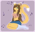  cat catldr24 clothed clothing feline female fyxe green_eyes headphones listening_to_music mammal music music_notes musical_note purple purple_background solo wristband 