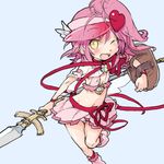  amulet_heart boots flat_chest hinamori_amu magical_girl najimi_shin one_eye_closed pink_footwear pink_hair shield short_hair shugo_chara! solo sword twintails visor_cap weapon yellow_eyes 