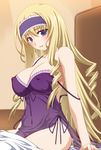  babydoll bad_id bad_pixiv_id big_wednesday blonde_hair blue_eyes blush breasts cecilia_alcott cleavage covered_nipples drill_hair hairband highres infinite_stratos large_breasts long_hair navel no_panties sitting solo strap_slip very_long_hair 