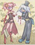  axe boots candy costume genis_sage genius_sage halloween hat high_heel_boots high_heels pink_hair presea_combatir tales_of_(series) tales_of_symphonia weapon white_hair 