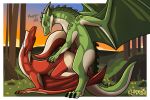 2024 3:2 ambiguous_gender artist_name barely_visible_genitalia barely_visible_penis black_claws black_horn border claws clenched_teeth countershade_face countershade_tail countershade_torso countershading day detailed_background digital_media_(artwork) dorsal_ridge dragon duo ears_down european_mythology exclamation_point eye_roll eyes_closed flower forest from_behind_position genitals grass green_body green_scales grunting head_back head_horn head_ridge hi_res horn khaden3 light lighting looking_pleasured male male/ambiguous membrane_(anatomy) membranous_wings moan mythological_creature mythological_scalie mythology nude_male open_mouth outside outside_border penis pivoted_ears plant raised_tail red_body rock scales scalie sex shadow spread_wings standing tail tail_ridge tan_body tan_countershading teeth tilde_after_text toe_claws tree western_dragon white_border winged_arms wings wyvern