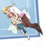  1girl bad_id bad_pixiv_id barefoot blonde_hair blue_eyes cain_highwind closed_eyes couple dissidia_012_final_fantasy dissidia_final_fantasy esaka feet final_fantasy final_fantasy_iv final_fantasy_xiii hetero lightning_farron long_hair pink_hair ponytail sleeping 