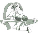  1girl arc_system_works blazblue blazblue:_calamity_trigger bra breasts china_dress chinadress chinese_clothes cleavage dress female lao_jiu large_breasts litchi_faye_ling long_hair midriff monochrome panda polearm ponytail rend_(pixiv108821) simple_background sketch solo staff sweatdrop underwear weapon 