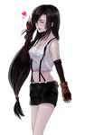  :p black_gloves black_hair blush brown_eyes elbow_gloves female final_fantasy final_fantasy_vii fingerless_gloves gloves happy highres itigosatou long_hair midriff miniskirt skirt solo suspenders tifa_lockhart tongue wink 