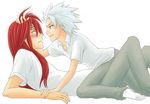  2boys abarai_renji bleach hitsugaya_toushirou long_hair lowres male male_focus multiple_boys red_hair shota white_hair yaoi 