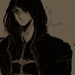  555_(lily_sic) bad_id bad_pixiv_id character_request dorohedoro hood male_focus monochrome solo 