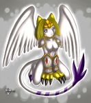  cat cute digimon egyptian feline female gloves grey_eyes looking_at_viewer mammal mnxenx001 nefertimon nipples solo sphinx tail white white_body white_feathers wings 