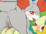  2019 absurd_res anus blush digital_media_(artwork) duo female female/female fennekin hi_res inner_ear_fluff looking_back looking_pleasured nintendo open_mouth patreon pok&eacute;mon pok&eacute;mon_(species) pussy saliva sex shiny_pok&eacute;mon snivy tongue tongue_out tribadism url video_games winick-lim 