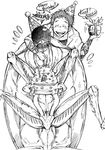  blood bug cake candle claws closed_eyes cockroach del_(logicallogos) dorohedoro english food gift greyscale happy_birthday hat insect johnson_(dorohedoro) kasukabe_(dorohedoro) male_focus monochrome multiple_boys party_hat sketch star tattoo 