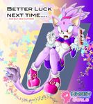  2008 amber_eyes blaze_the_cat blush breasts butterfly cat feline female midriff navel on_back ponytail purple scroll sega shirt shoes shorts skimpy solo sonic_(series) tail under_boob 