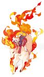  1girl alternate_costume beanie blue_eyes blue_hair coat commentary_request dawn_(pokemon) fiery_hair fiery_tail fire hat highres horns horse horseback_riding maruco pokemon pokemon_(creature) pokemon_dppt pokemon_platinum rapidash riding riding_pokemon single_horn tail thighhighs unicorn winter_clothes 