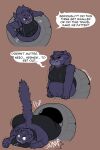 absurd_res anthro belly big_belly big_butt black_body black_fur black_hair bodysuit breasts butt carameltsi clairen_(rivals_of_aether) clothed clothing clothing_lift confusion dialogue eyes_closed falling felid feline female flat_colors fluffy fluffy_tail frown frustrated fur hair hi_res leopard mammal messy_hair navel overweight overweight_anthro overweight_female pantherine ponytail pushing pushing_out red_eyes rivals_of_aether round_ears sequence shirt shirt_lift simple_background skinsuit solo sound_effects speech_bubble struggling stuck tail thin_tail tight_clothing time_machine topwear wide_eyed
