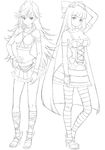  alternate_costume bow bracelet breasts choker cleavage greyscale hair_bow high_heels jewelry kasanui long_hair medium_breasts monochrome multiple_girls panty_&amp;_stocking_with_garterbelt panty_(psg) sandals shoes sketch skirt stocking_(psg) thighhighs 