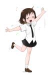  absurdres brown_hair fusuma_(suwaru_boom) highres kill_me_baby musical_note necktie oribe_yasuna outstretched_arms pleated_skirt shirt short_hair short_sleeves skirt smile standing standing_on_one_leg white_background 