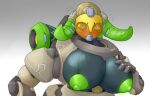areola big_breasts blizzard_entertainment blush breasts female hand_on_breast hi_res horn huge_breasts machine metal metallic_body multicolored_body nipples omnic orisa_(overwatch) overwatch robot solo taur thiccrobots