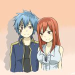  1girl blue_hair blush couple erinan erza_scarlet fairy_tail hetero jellal_fernandes red_hair smile tattoo 