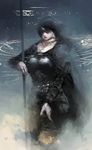  black_hair cape choker demon&#039;s_souls demon's_souls dress female from_software homex jewelry long_hair maiden_in_black necklace solo souls_(from_software) staff 
