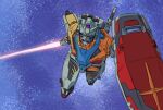  blue_eyes commentary_request derivative_work energy_sword gundam gundam_gquuuuuux highres holding holding_sword holding_weapon mecha mecha_focus mobile_suit mobile_suit_gundam no_humans oberon826 robot screenshot_redraw shield solo sword v-shaped_eyebrows weapon white_gundam 