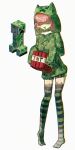  1girl absurdres animal_ear_legwear bob_cut cat_ear_legwear cosplay creeparka creeper creeper_(cosplay) explosive full_body green_hoodie green_thighhighs highres hood hoodie looking_at_viewer luolimao72605 minecraft open_mouth personification pink_hair short_hair simple_background sleeves_past_fingers sleeves_past_wrists smile solo striped_clothes striped_thighhighs thighhighs tnt tnt_block_(minecraft) white_background 