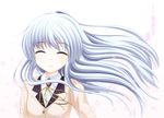  angel_beats! long_hair shima-shuu silver_hair simple_background smile solo tenshi_(angel_beats!) translation_request white_background 