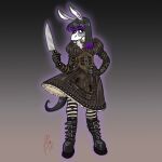 2023 alice_madness_returns ambiguous_gender anthro asinus black_clothing black_dress black_hair black_lipstick boots buckteeth clothed clothing colored_nails corset_dress donkey dress ear_piercing equid equine eyebrow_through_hair eyebrows eyelashes footwear fully_clothed hair hand_on_hip highlights_(coloring) holding_knife holding_object knife legwear lipstick long_hair looking_at_viewer makeup male_(lore) mammal nails piercing pixie_(pixiemuledonkey) pixiemuledonkey purple_highlights shoes smile solo stockings straps teeth translucent translucent_hair