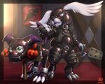 2025 3_toes 5:4 ankle_cuffs anthro bandai_namco bdsm belt biped black_nose blush bodysuit bondage bound butt_slap claws clothed clothing cuff_(restraint) detailed_background digimon digimon_(species) digital_media_(artwork) duo feet fur gazimon gimp gloves green_eyes handwear hi_res imp impmon latex latex_clothing latex_skinsuit lock male male/male mammal mask paddle padlock radasus raised_tail red_clothing red_eyes red_gloves red_handwear restraints sharp_teeth skinsuit slap spanking stocks tail teeth tight_clothing toe_claws toes zipper