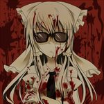  bad_id bad_pixiv_id bare_shoulders blood blood_on_face bow detached_sleeves glasses hair_bow hakurei_reimu long_hair sendou_asasuzu solo sunglasses touhou 