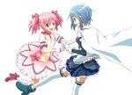  armband bad_id bad_pixiv_id banned_artist blue_eyes blue_hair bow cape choker gloves gonzaburou hair_bow highres holding_hands kaname_madoka magical_girl mahou_shoujo_madoka_magica miki_sayaka multiple_girls open_mouth pink_eyes pink_hair short_hair short_twintails smile soul_gem thighhighs transparent_background twintails zettai_ryouiki 