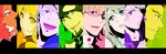  6+boys antonio_lopez barnaby_brooks_jr blonde_hair blue_eyes blue_jacket bomber_jacket brown_eyes brown_hair bruce_lee's_jumpsuit cabbie_hat column_lineup dark_skin fur_trim glasses green_eyes hat highres huang_baoling ivan_karelin jacket jewelry kaburagi_t_kotetsu karina_lyle keith_goodman letterboxed letterman_jacket lipstick makeup multiple_boys multiple_girls muted_color nathan_seymour necklace necktie nikami_jin pink_eyes pink_hair purple_eyes purple_jacket short_hair tiger_&amp;_bunny vest waistcoat 