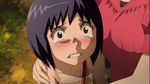  animated animated_gif between_breasts blush breast_smother gif kamisama_dolls kuga_utao lowres multiple_girls purple_hair tears 