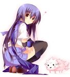  :o angel_beats! black_legwear blush_stickers chibi-moth company_connection crossover dog full_body heart key_(company) kuwashima_rein loafers long_hair looking_back rewrite scarf school_uniform shiina_(angel_beats!) shinda_sekai_sensen_uniform shoes simple_background solo squatting tail tail_wagging thighhighs 