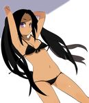  armpits arms_behind_head bikini black_hair dark_skin face flat_chest long_hair looking_at_viewer navel original purple_eyes seria_(shirow) shirow_(crazy) solo swimsuit twintails very_long_hair 