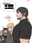  1boy 3girls :3 beard belt black_shirt black_undershirt blonde_hair blue_eyes blush breast_envy breasts bulletproof_vest colored_eyelashes commander_(girls&#039;_frontline) english_text envy facial_hair gira_art girl_staring_at_guy&#039;s_chest_(meme) girls&#039;_frontline girls&#039;_frontline_2:_exilium gloves goatee grey_hair hair_between_eyes hair_ornament hair_ribbon head-mounted_display heart highres kalina_(girls&#039;_frontline) large_breasts lenna_(girls&#039;_frontline_2) leva_(girls&#039;_frontline_2) looking_at_breasts meme military_uniform multicolored_hair multiple_girls mustache necktie orange_hair ponytail red_necktie red_ribbon ribbon scar seggs_(meme) shirt short_hair speech_bubble t-shirt tail tuxedo twintails twitter_username two-tone_hair ump45_(girls&#039;_frontline) ump9_(girls&#039;_frontline) undershirt white_shirt 