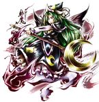  ascot capelet green_eyes green_hair hat highres link163353 long_hair mima moon solo staff star touhou touhou_(pc-98) traditional_media wings 