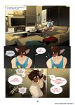 anthro arno_(peritian) biped brother_(lore) brothers_(lore) brown_hair celio_(peritian) clothed clothing comic computer dialogue domestic_cat electronics english_text exclamation_point felid feline felis furniture hair hi_res laptop male mammal peritian siamese sibling_(lore) sofa solo speech_bubble tail television text twins_(lore)