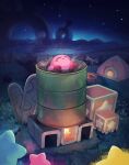  bathing blush_stickers campfire closed_eyes closed_mouth gooey_(kirby) grass highres kirby kirby_(series) night night_sky no_humans oil_can outdoors partially_submerged sky smile star_(symbol) suyasuyabi telescope tent twitter_username waddle_dee 
