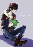  bad_id bad_pixiv_id banagher_links boots brown_eyes brown_hair gundam gundam_unicorn haro hood hoodie hui_ming jacket male_focus solo 