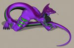  3d anthro black_scales body_markings breasts cgi claws cobra female forked_tongue green_eyes green_scales kneeling long_tongue markings muscles muscular_female purple_body purple_scales purple_skin raeal_(character) reptile scalie snake solo spearfrost tail tongue tongue_out 